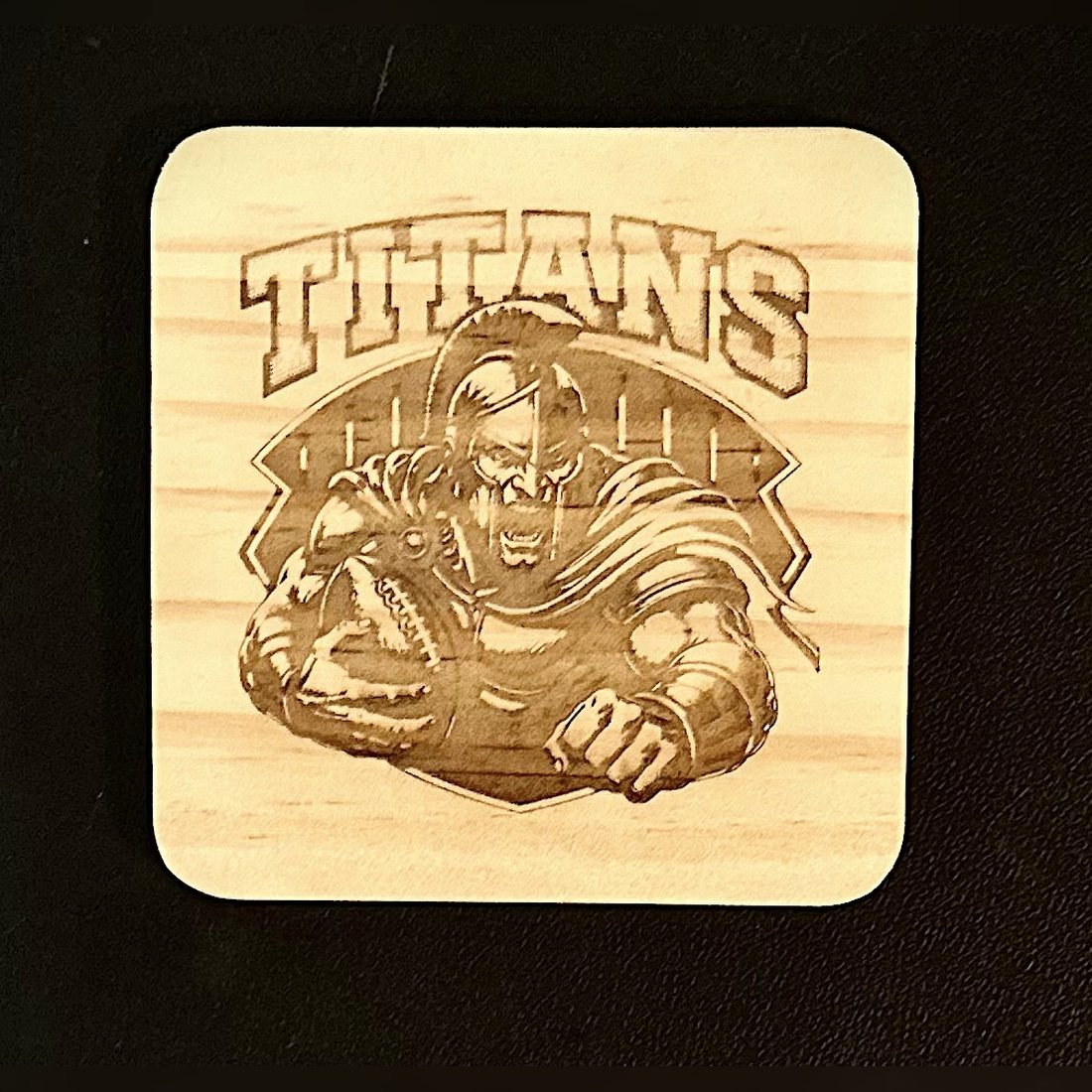 Titans engraved wood coaster