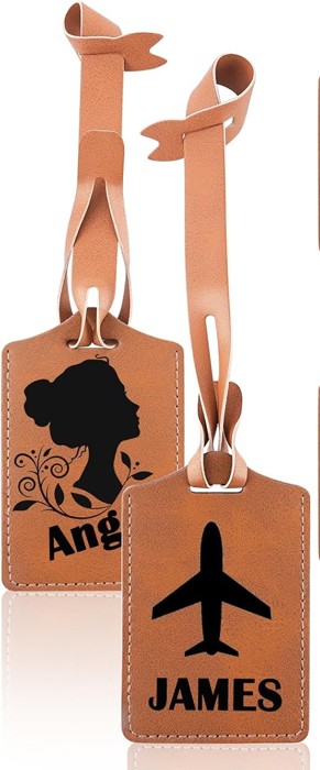 Engraved leather luggage tags